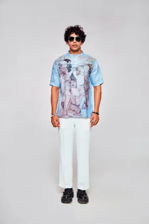 Artistic Expression Printed Pure Linen Short Sleeve Shirt