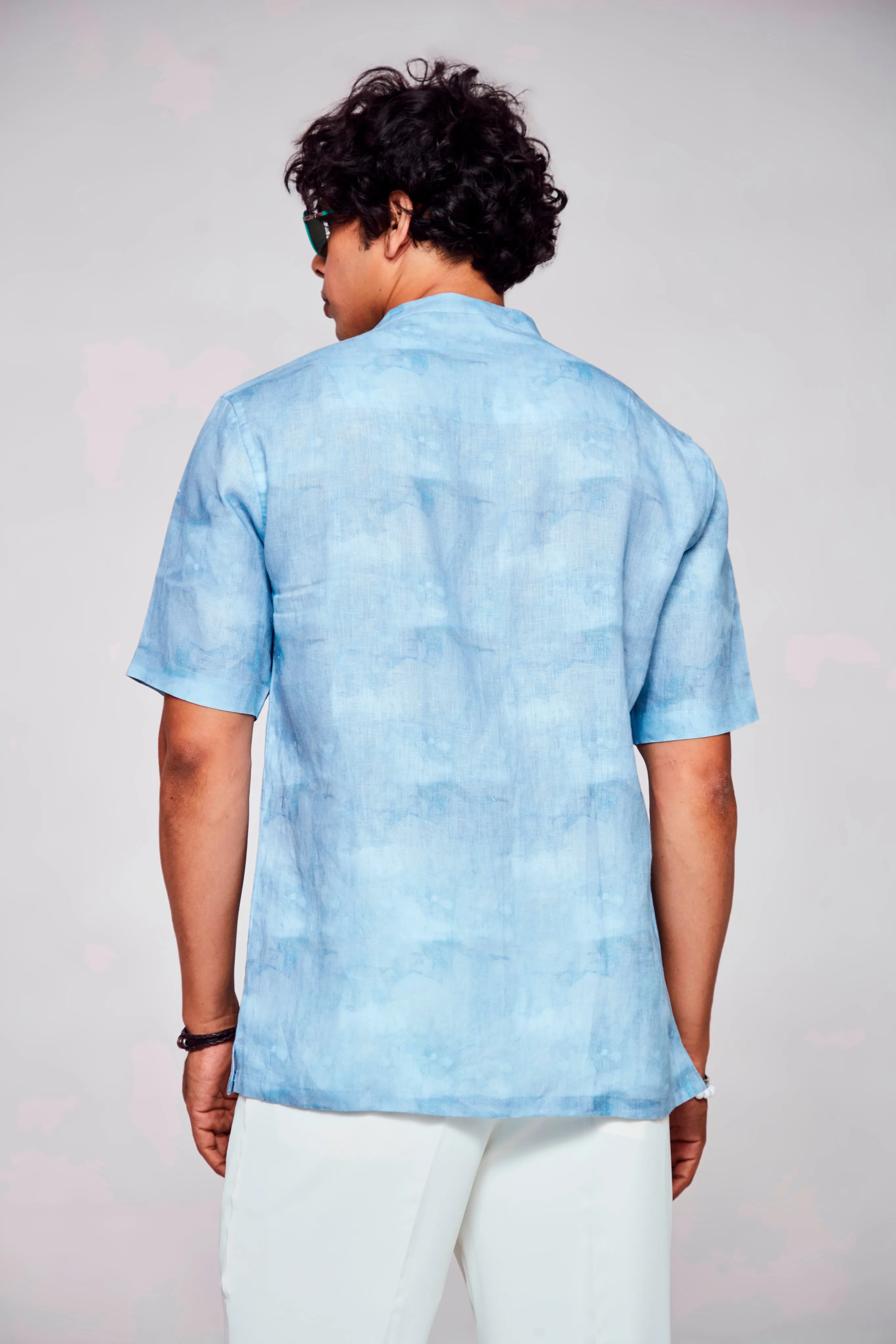 Artistic Expression Printed Pure Linen Short Sleeve Shirt