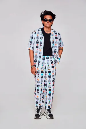 Artistic Mosaic Printed Shirt Pure Linen Cuban Coller Shirt