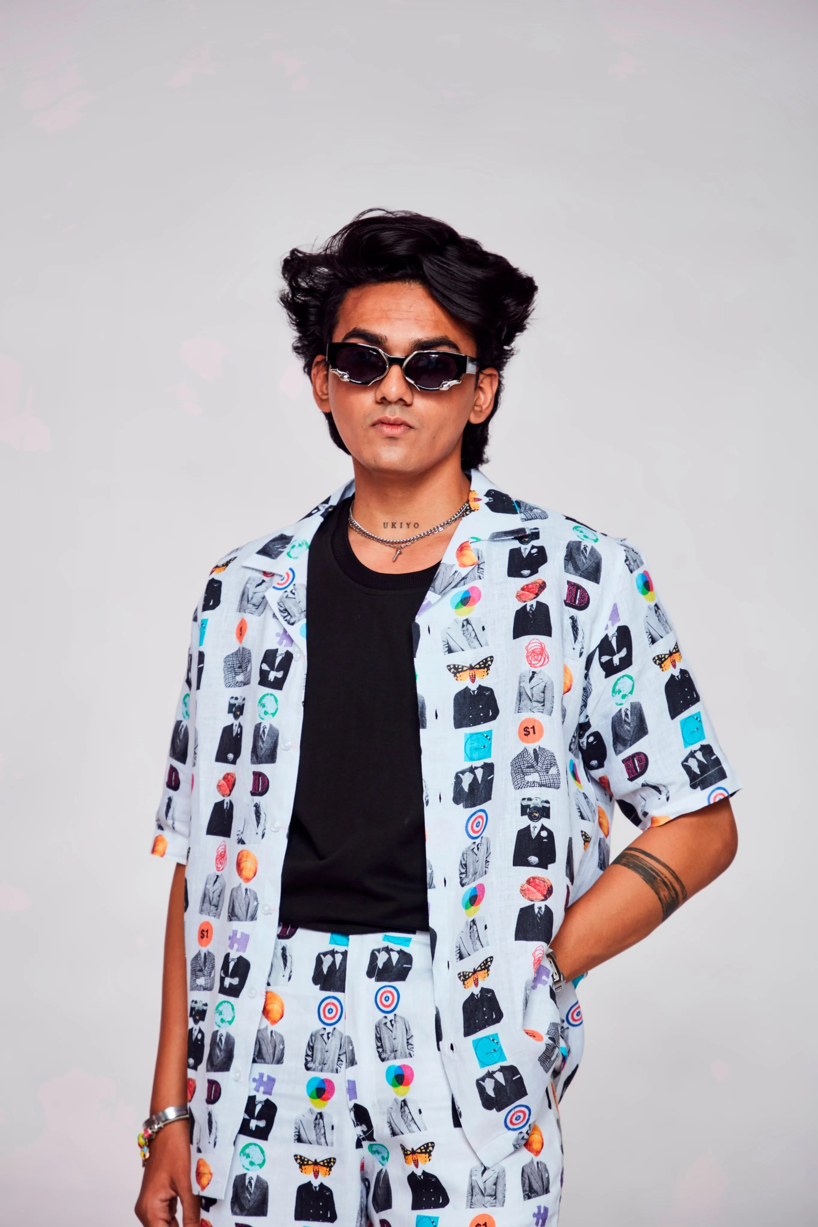 Artistic Mosaic Printed Shirt Pure Linen Cuban Coller Shirt