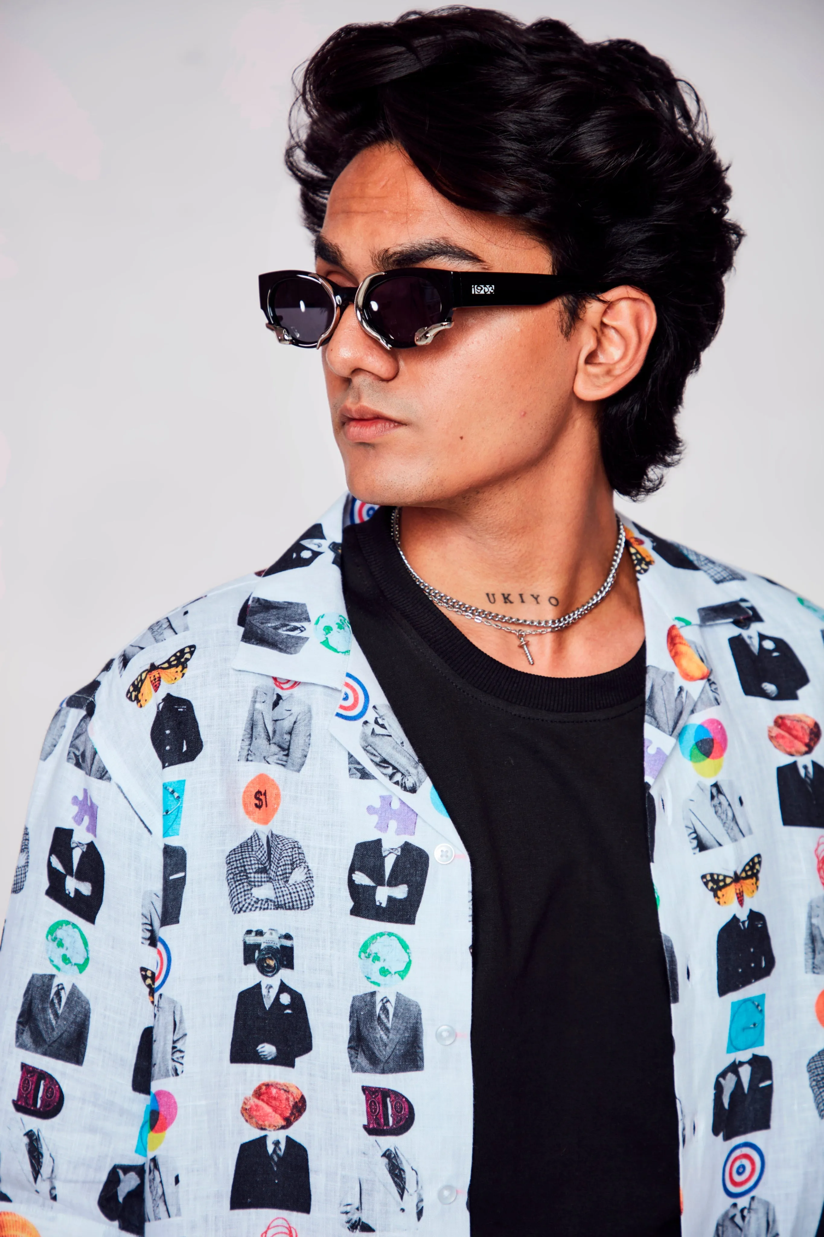 Artistic Mosaic Printed Shirt Pure Linen Cuban Coller Shirt