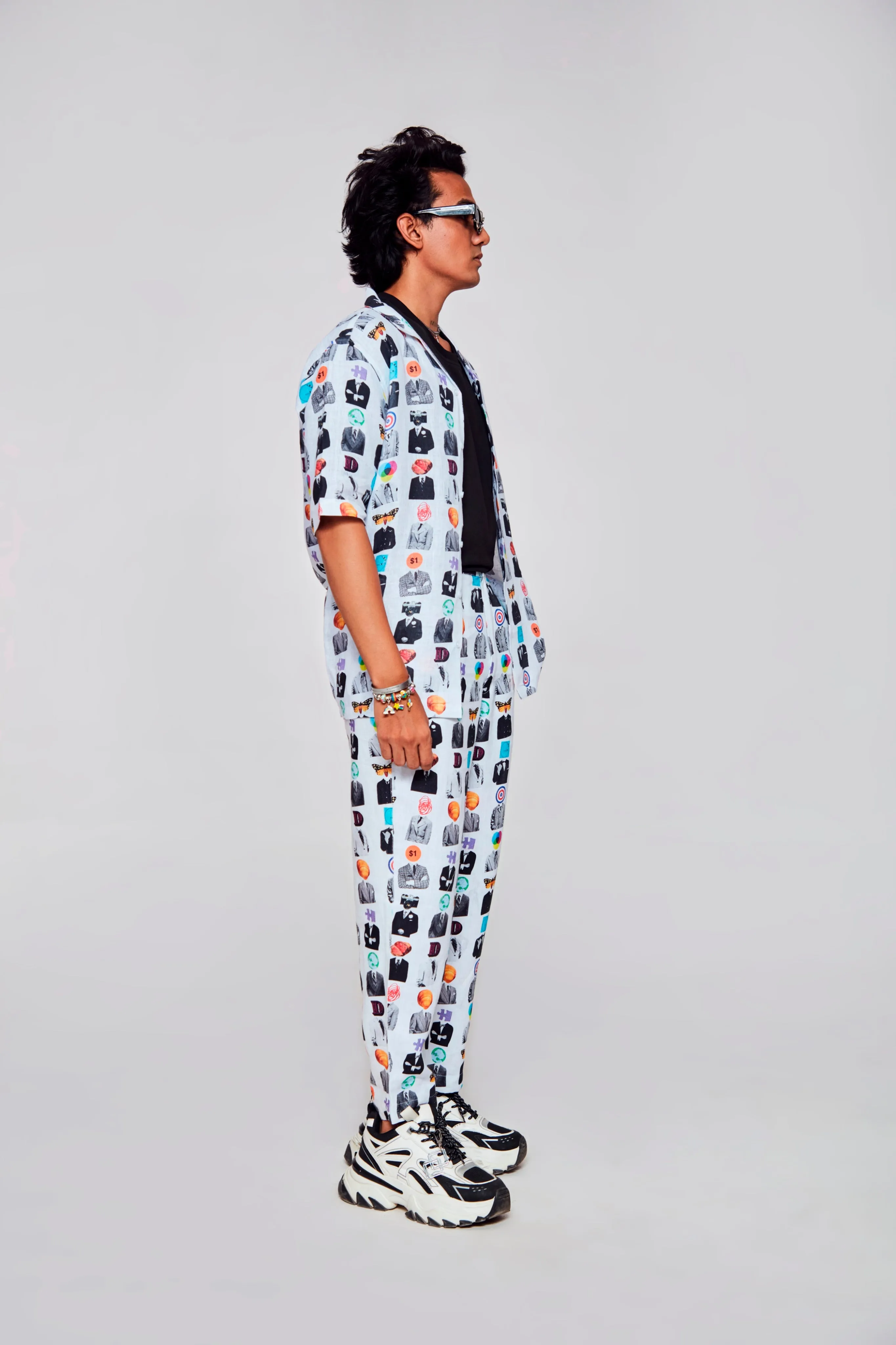 Artistic Mosaic Printed Shirt Pure Linen Cuban Coller Shirt