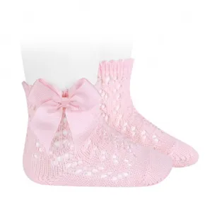 Baby Pink Ankle Open Weave Spanish Bow Socks