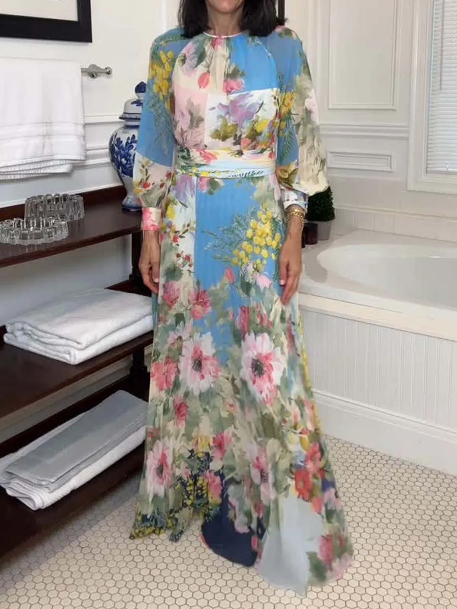 Chiffon Floral Elegant Pleated Dress