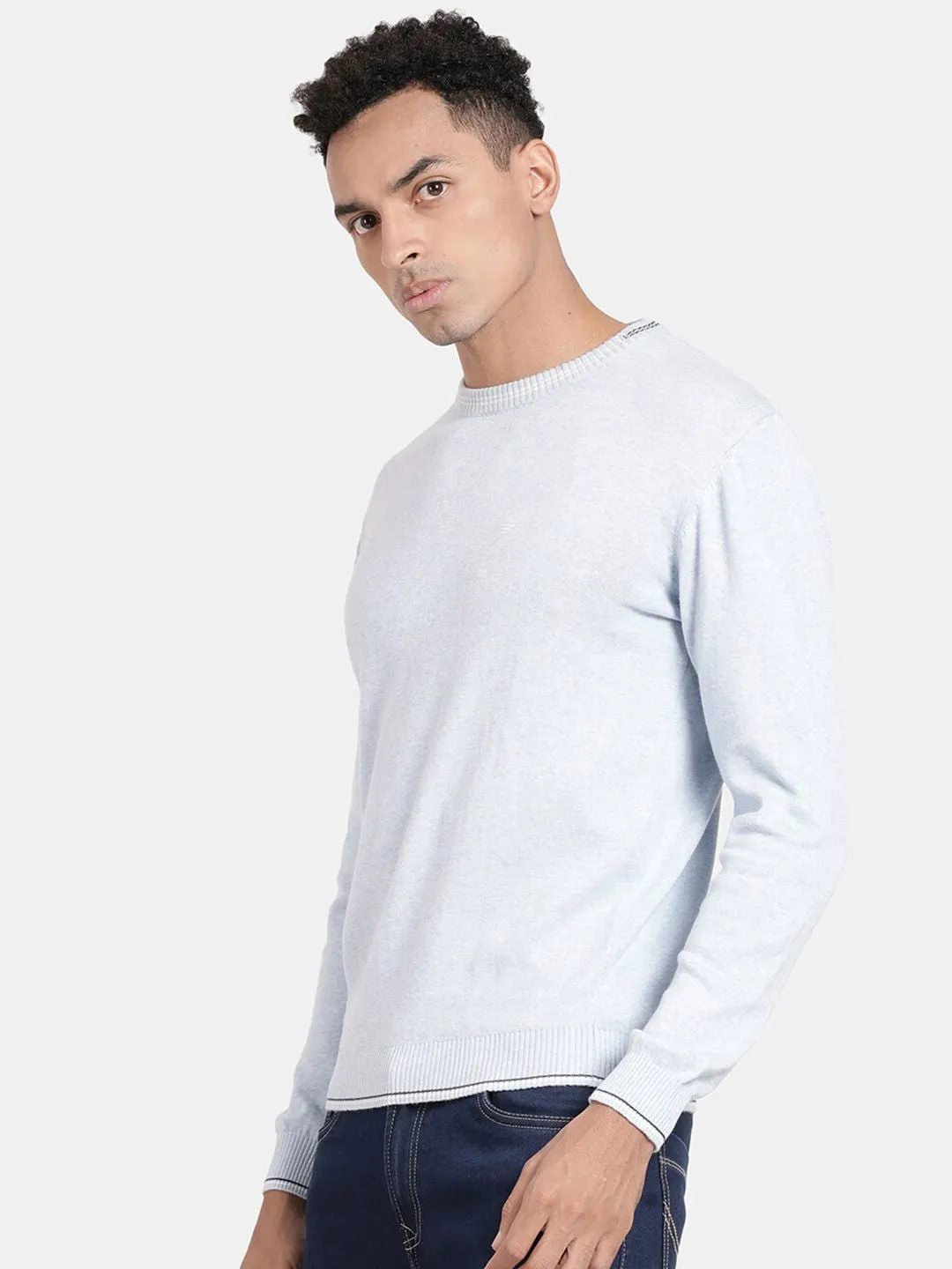 Crew Neck Aqua Melange Full Sleeve Pullover