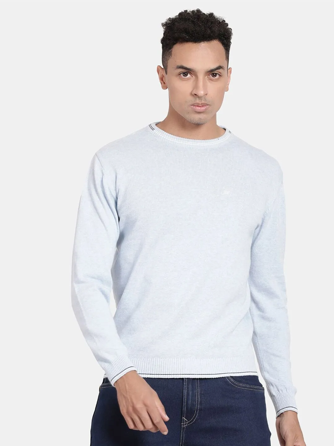 Crew Neck Aqua Melange Full Sleeve Pullover