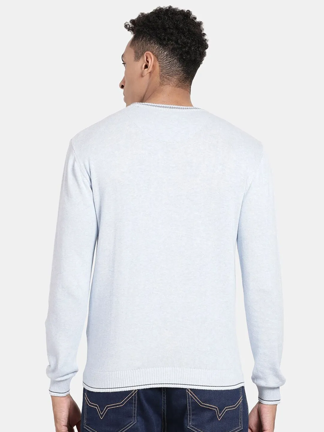 Crew Neck Aqua Melange Full Sleeve Pullover
