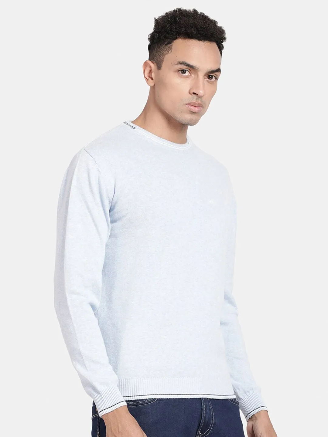 Crew Neck Aqua Melange Full Sleeve Pullover