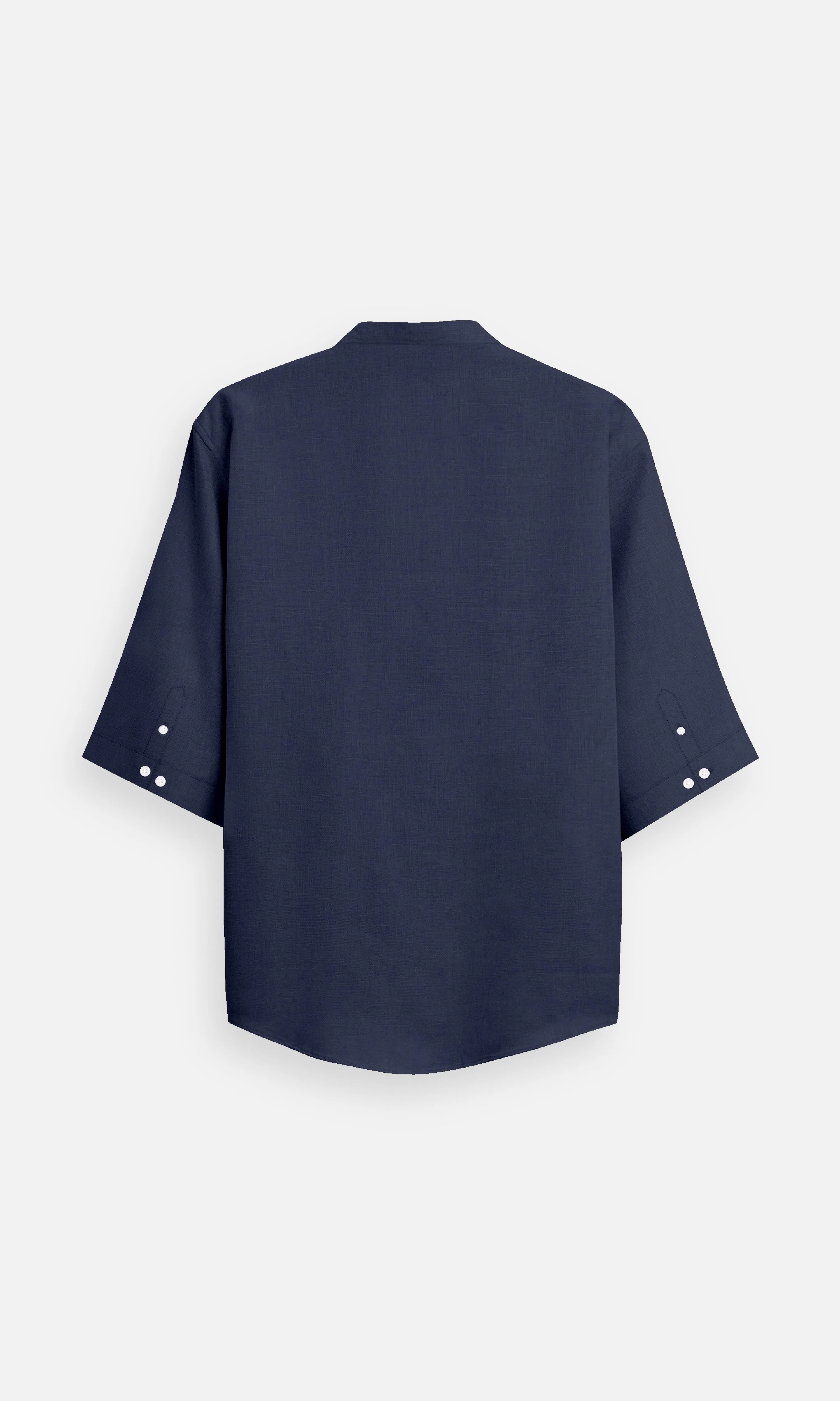 Deep Navy Colour Pure Linen Kurta Style Shirt - AddysForMen