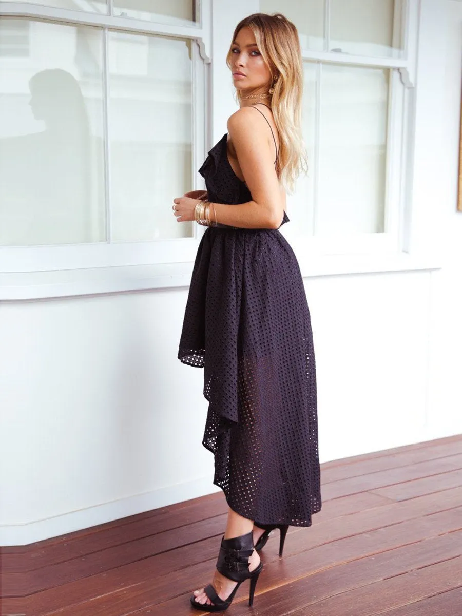 Deep V-neck Backless Belt Dress