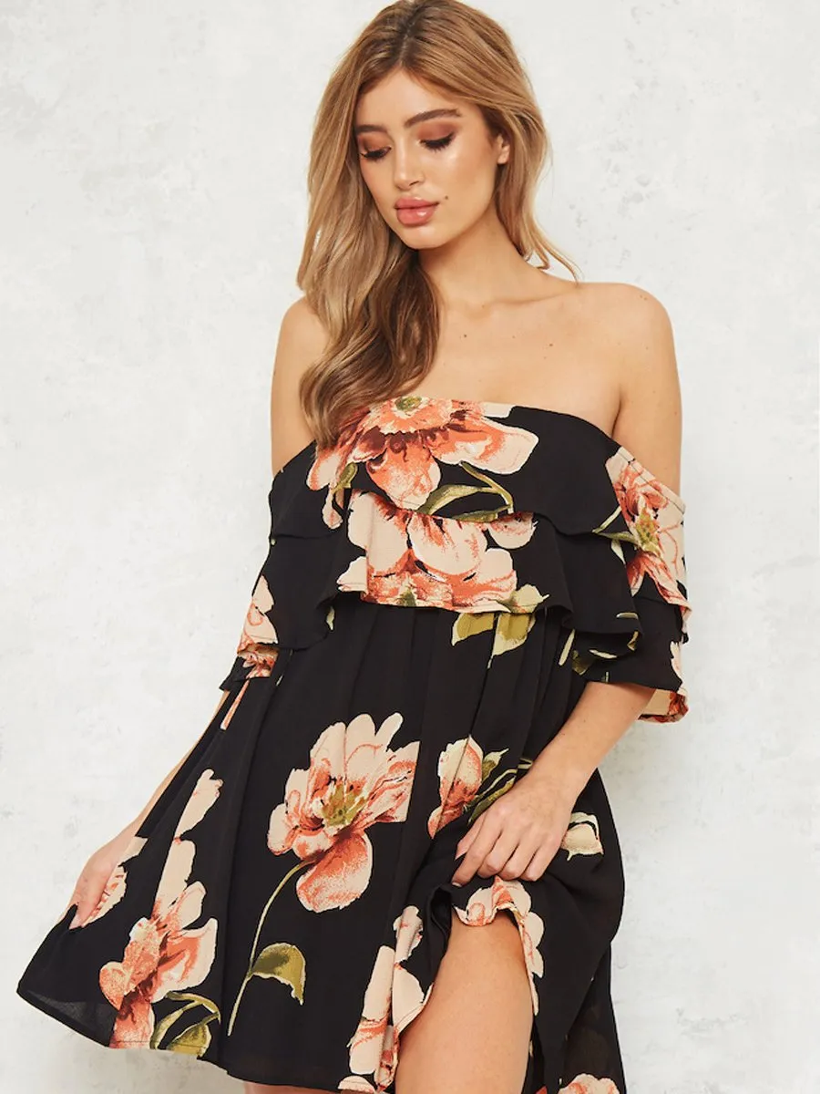 Floral Off Shoulder Backless Dress