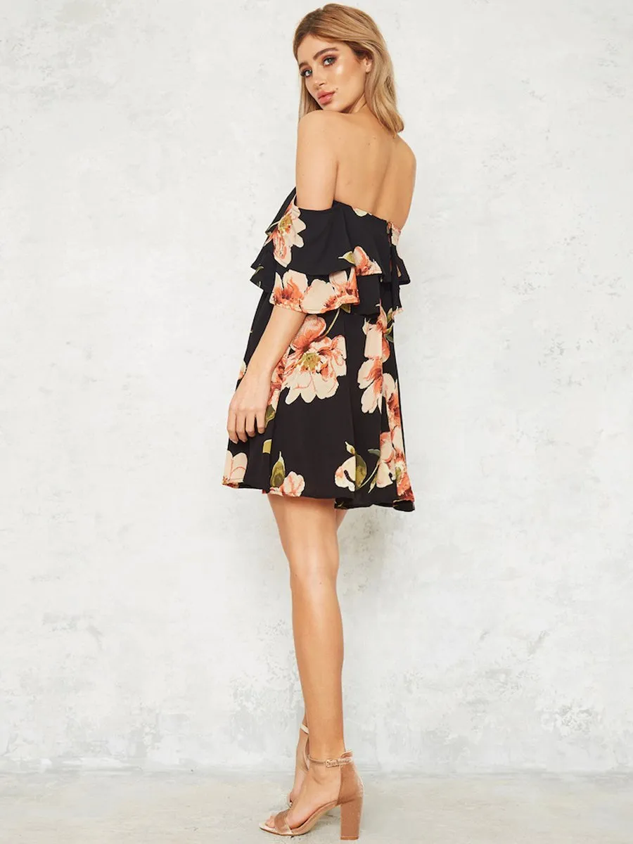 Floral Off Shoulder Backless Dress
