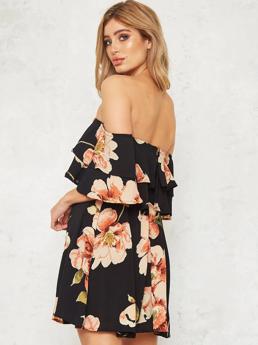 Floral Off Shoulder Backless Dress