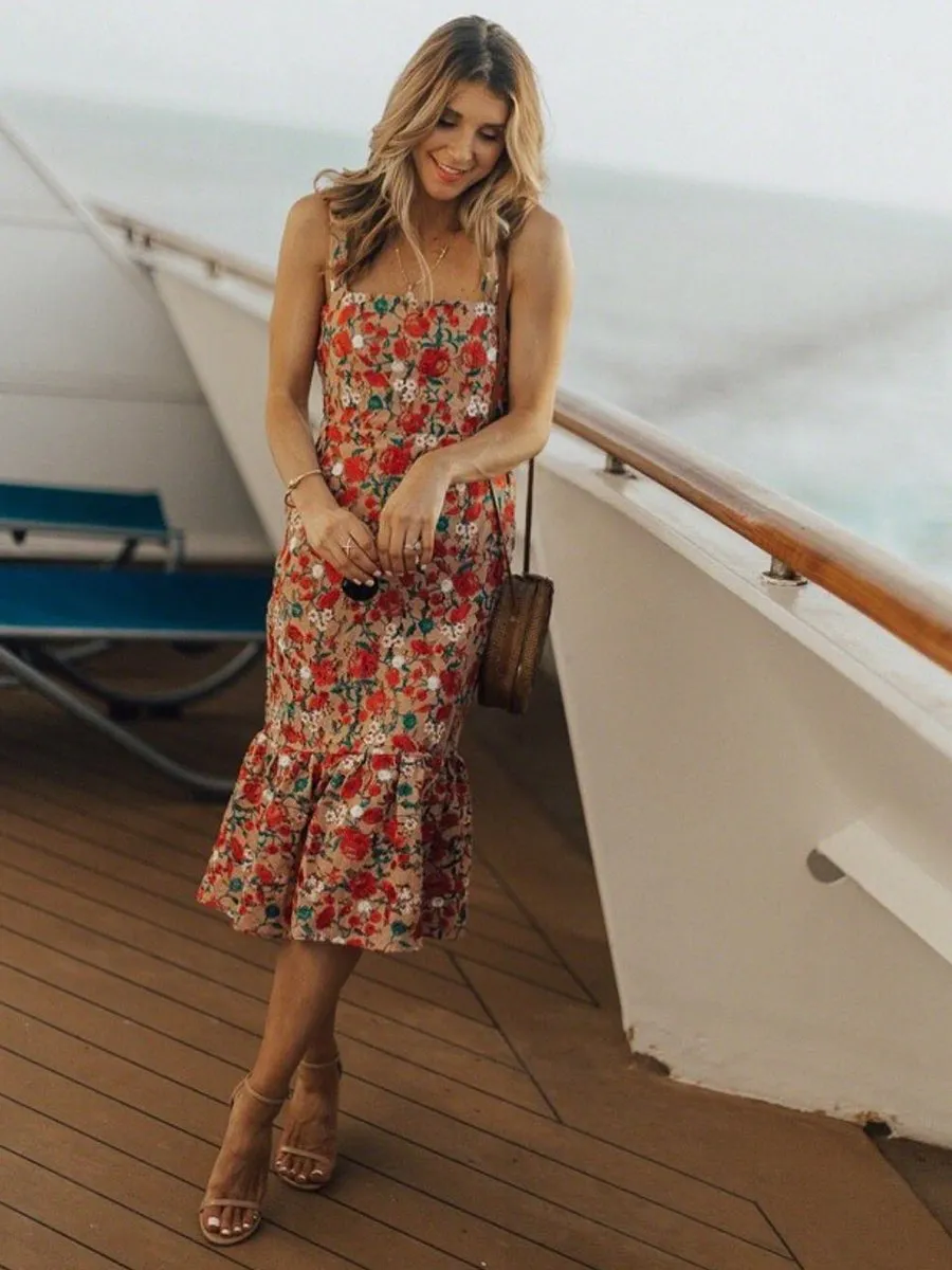 Floral Off Shoulder Sleeveless Dress