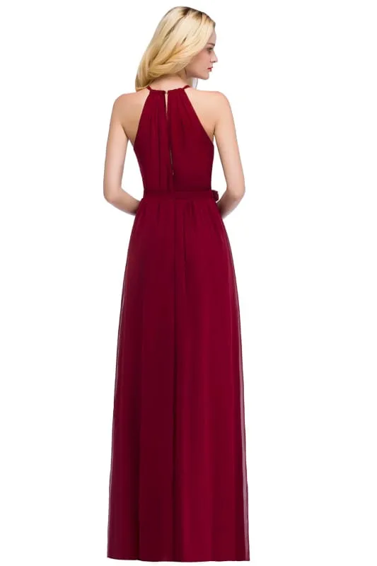 Halter Chiffon Aline Bridesmaid Dress with Sash Elegant Floor Length Formal Dress