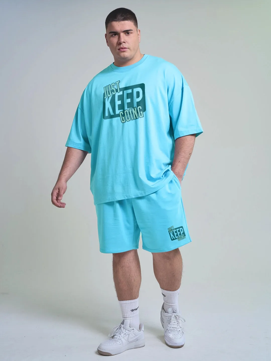 Just Keep Going Cotton Mens T Shirt and Shorts Combo Set(Plus Size)