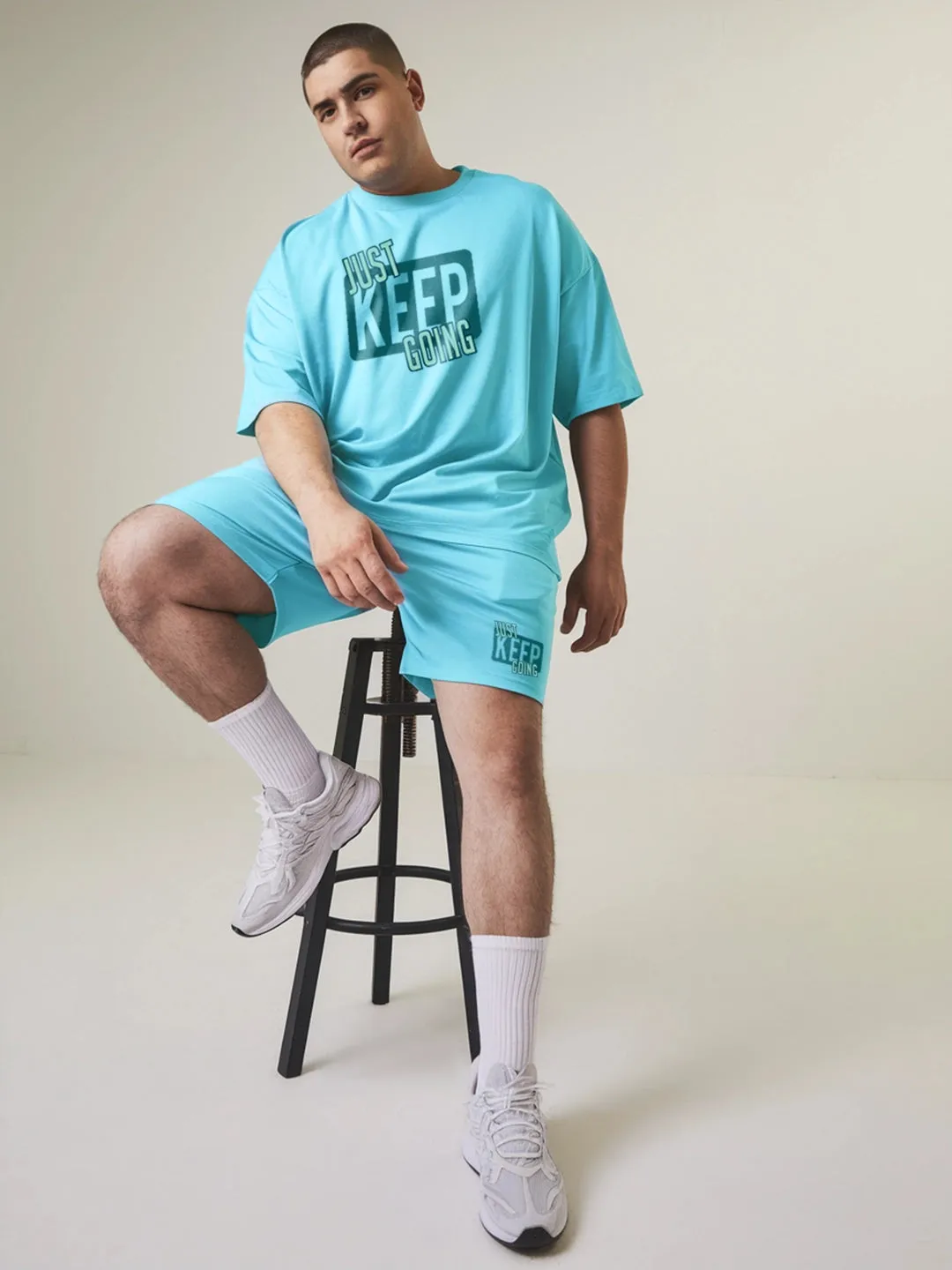 Just Keep Going Cotton Mens T Shirt and Shorts Combo Set(Plus Size)