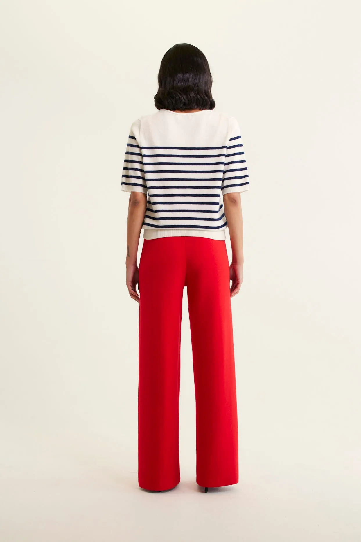 Marcie Cashmere Stripe Top In Cloud Dancer