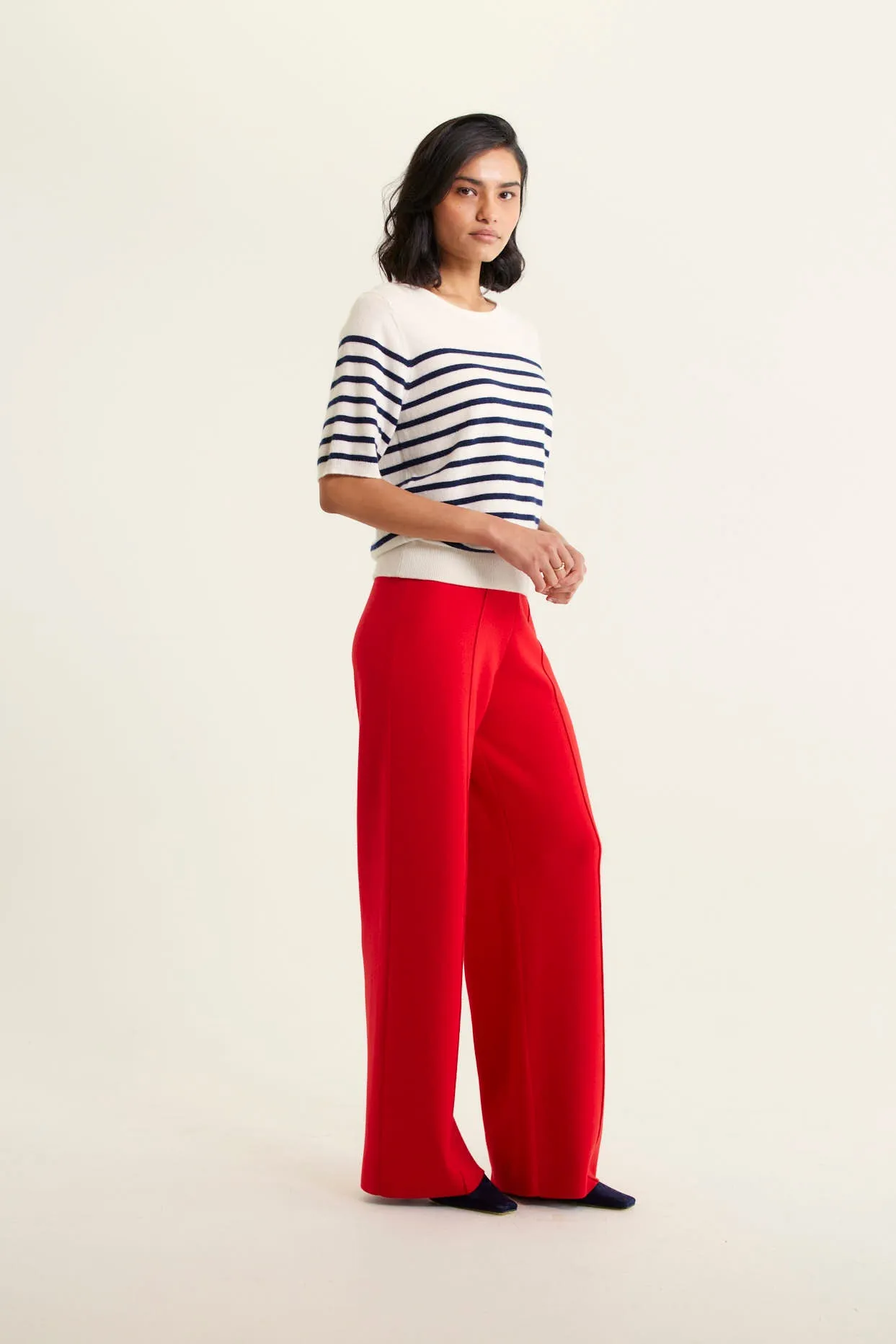 Marcie Cashmere Stripe Top In Cloud Dancer