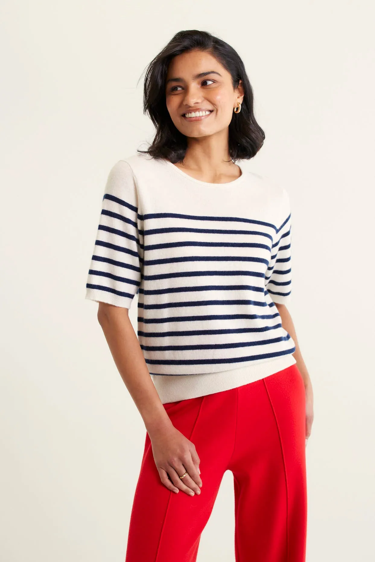 Marcie Cashmere Stripe Top In Cloud Dancer