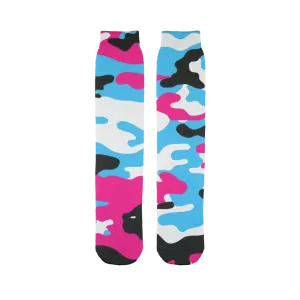 Pink Teal Black White Camo Tube Socks