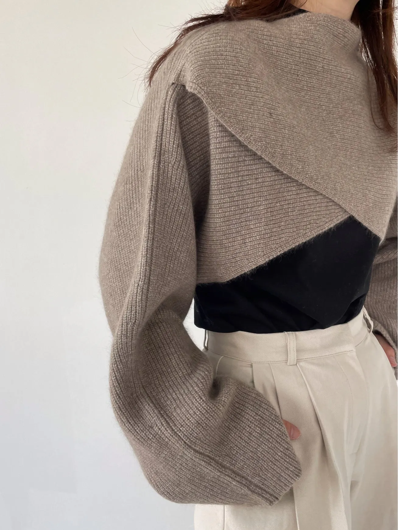 Taupe Cropped Knitted Top
