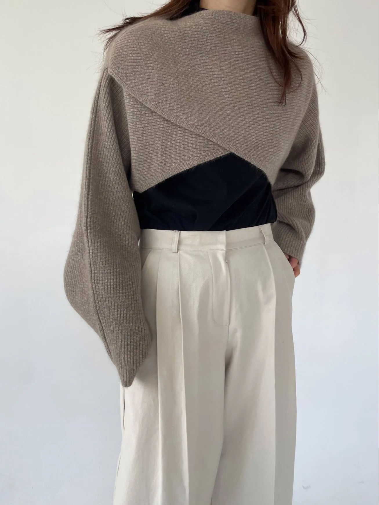 Taupe Cropped Knitted Top