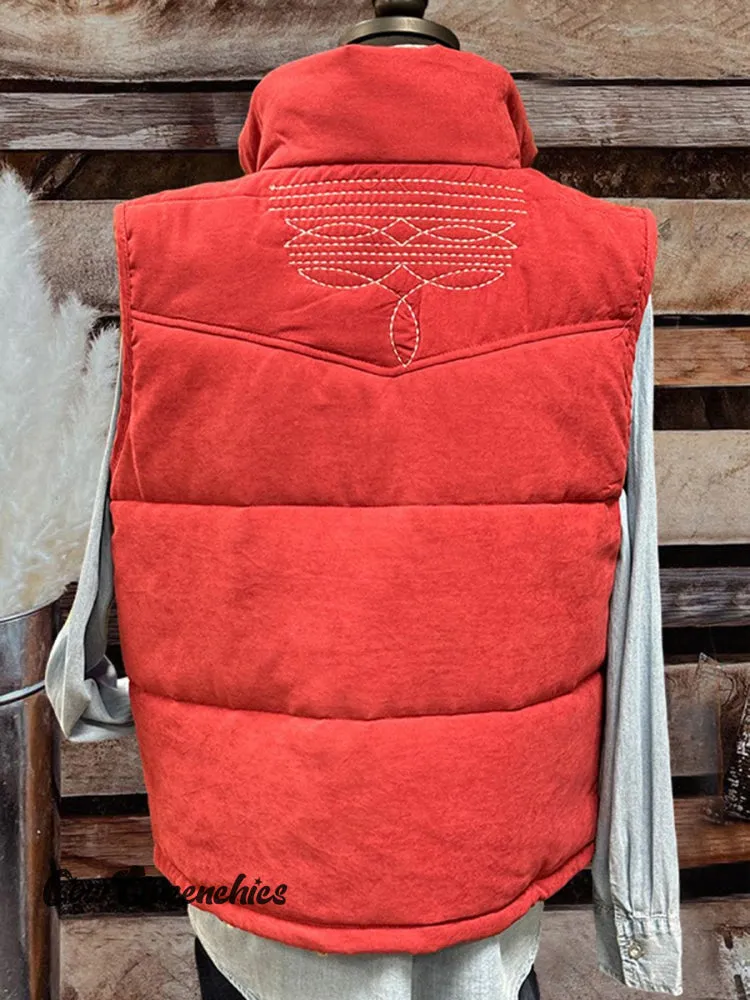 Women's Boot Stitch Printed Casual Quilted Vest Casual