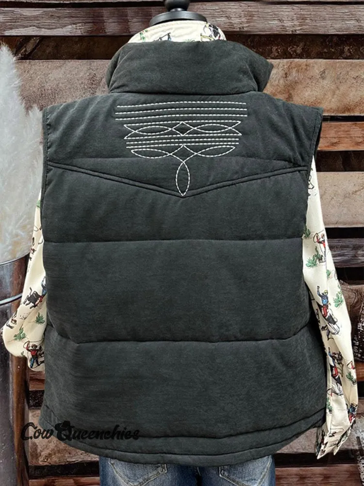 Women's Boot Stitch Printed Casual Quilted Vest Casual