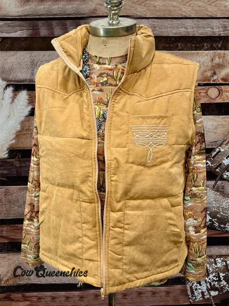 Women's Boot Stitch Printed Casual Quilted Vest Casual